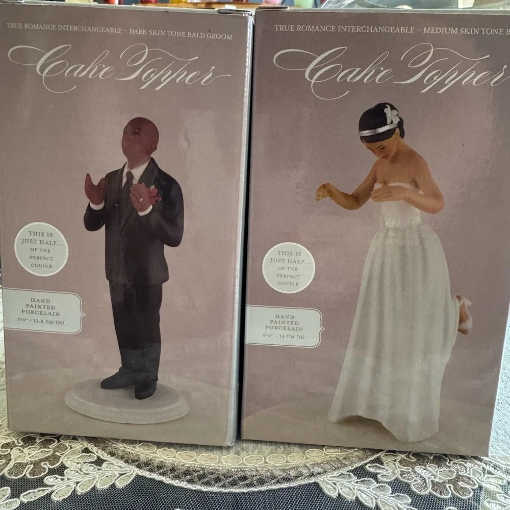 Charming Wedding Cake Topper with Black and White Attire